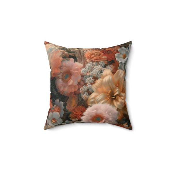 Lustrous Peach Baroque Floral 02 - Spun Polyester Square Pillow - Image 4