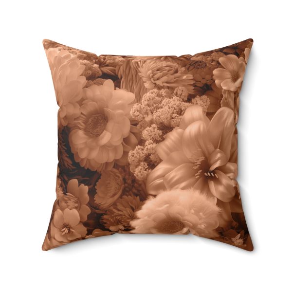 Lustrous Peach Fuzz Tone Baroque Floral 02 - Spun Polyester Square Pillow