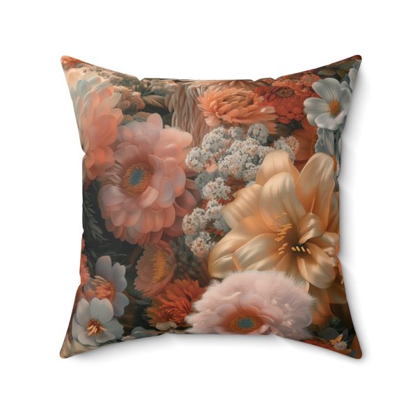 Lustrous Peach Baroque Floral 02 - Spun Polyester Square Pillow - Image 2