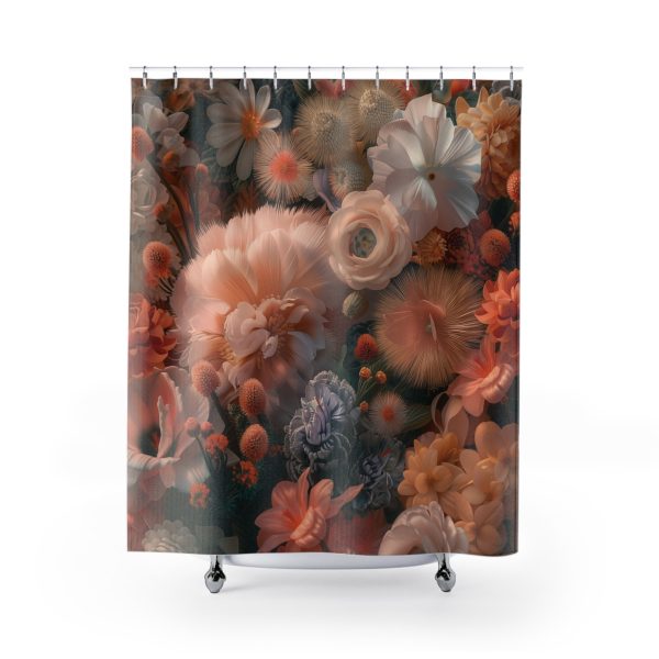 Lustrous Peach Baroque Floral 01 - Shower Curtain