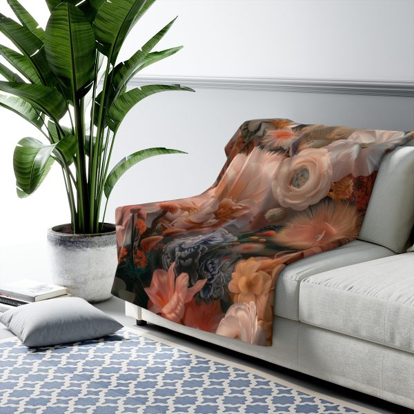 Lustrous Peach Baroque Floral 01 - Sherpa Fleece Blanket - Image 7