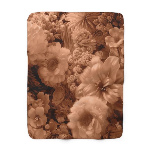 Lustrous Peach Fuzz Tone Baroque Floral 02 - Sherpa Fleece Blanket - Image 5