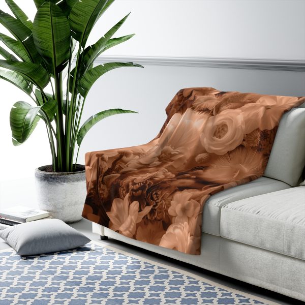 Lustrous Peach Fuzz Tone Baroque Floral 01 - Sherpa Fleece Blanket - Image 3