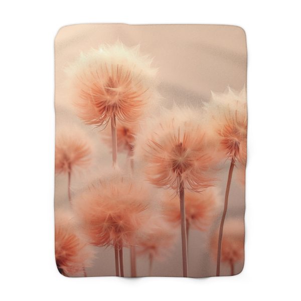 Misty Peach Dandelions - Sherpa Fleece Blanket - Image 5