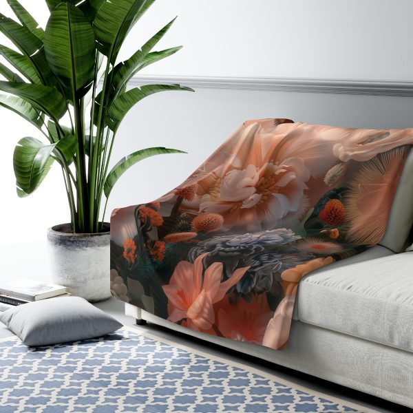 Lustrous Peach Baroque Floral 01 - Sherpa Fleece Blanket - Image 3