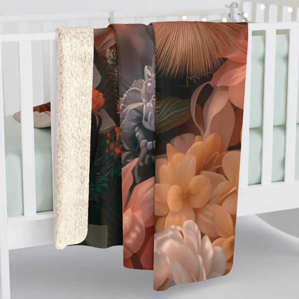 Lustrous Peach Baroque Floral 01 - Sherpa Fleece Blanket - Image 4