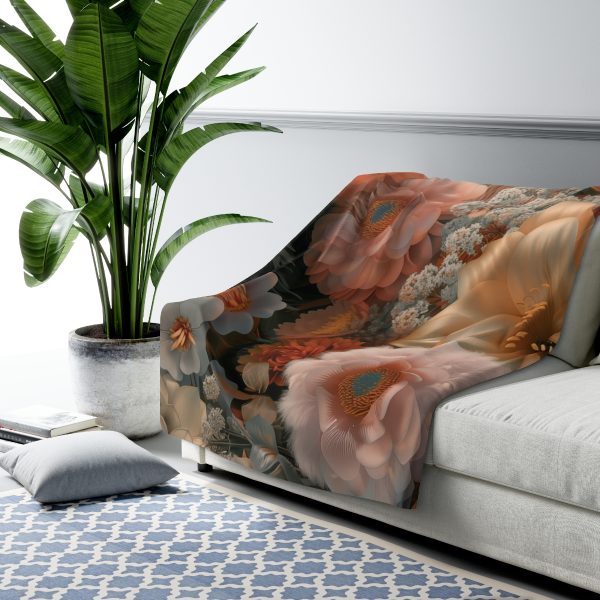 Lustrous Peach Baroque Floral 02 - Sherpa Fleece Blanket - Image 3