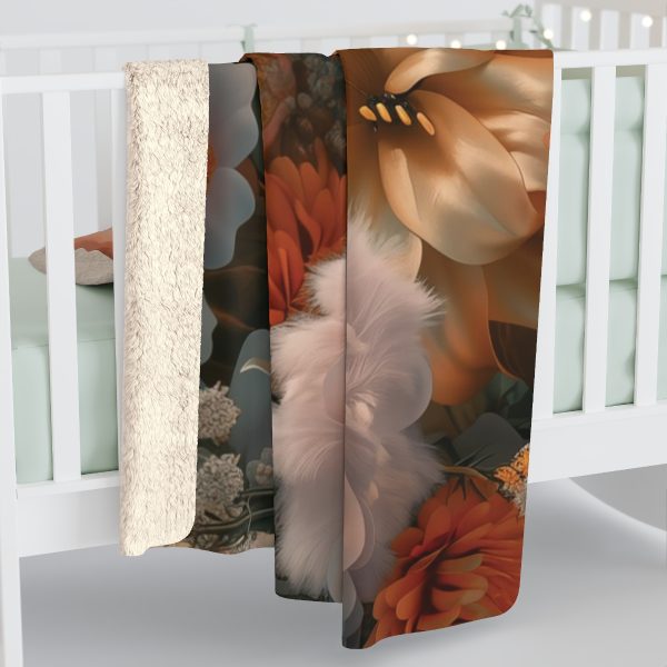 Lustrous Peach Baroque Floral 02 - Sherpa Fleece Blanket - Image 4