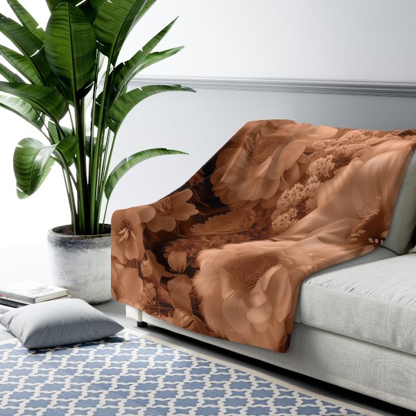 Lustrous Peach Fuzz Tone Baroque Floral 02 - Sherpa Fleece Blanket - Image 3