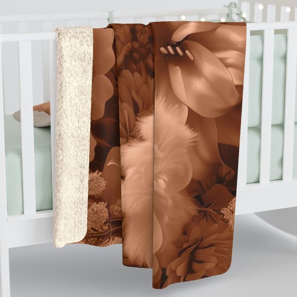 Lustrous Peach Fuzz Tone Baroque Floral 02 - Sherpa Fleece Blanket - Image 4