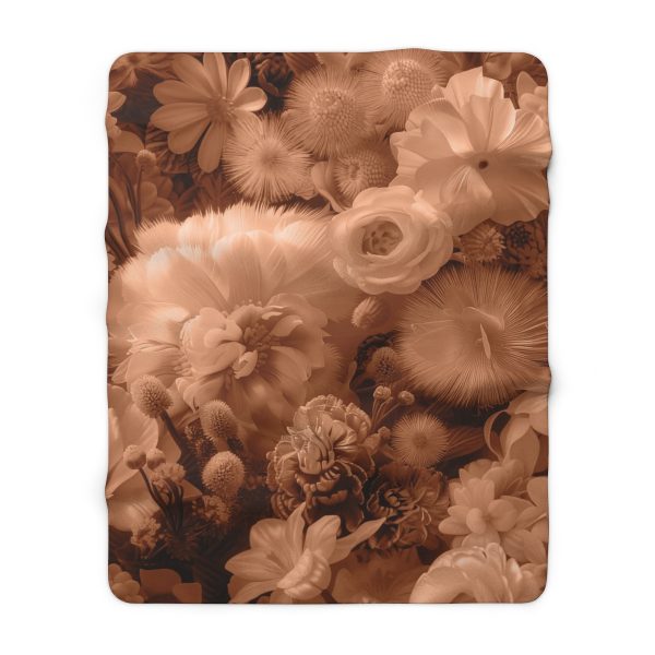 Lustrous Peach Fuzz Tone Baroque Floral 01 - Sherpa Fleece Blanket - Image 5