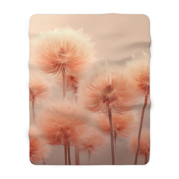 Misty Peach Dandelions - Sherpa Fleece Blanket