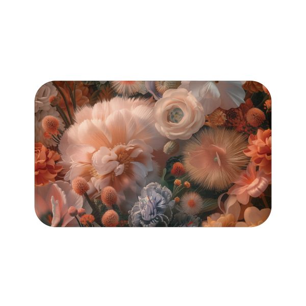 Lustrous Peach Baroque Floral 01 - Bath Mat