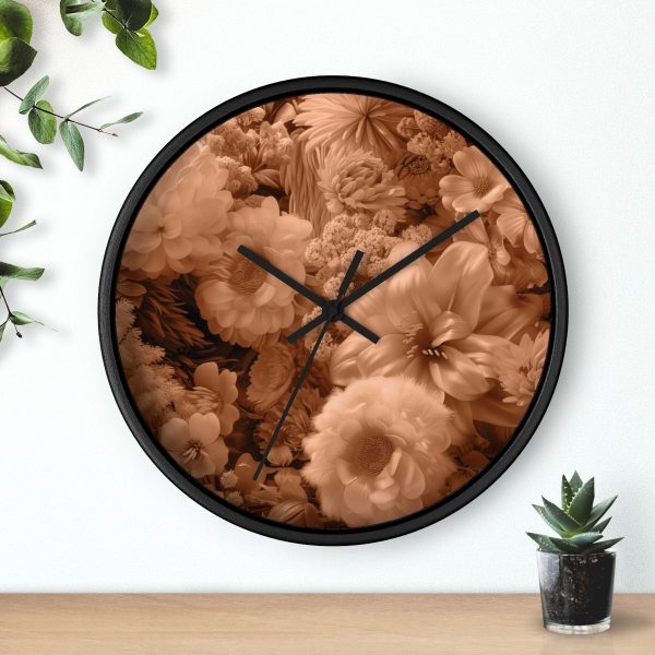 Lustrous Peach Fuzz Tone Baroque Floral 02 - Wood Frame Wall Clock - Image 6