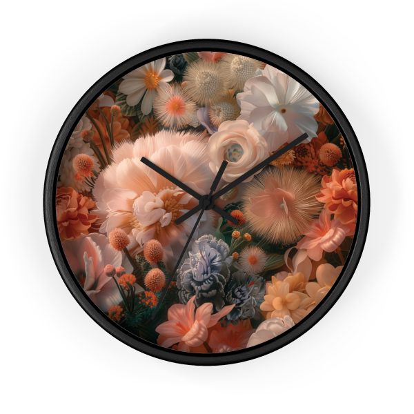 Lustrous Peach Baroque Floral 01 - Wood Frame Wall Clock