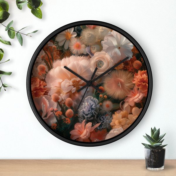 Lustrous Peach Baroque Floral 01 - Wood Frame Wall Clock - Image 3