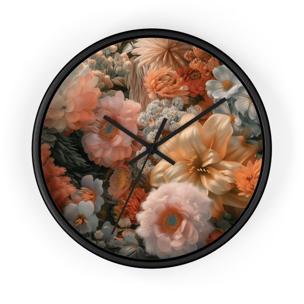 Lustrous Peach Baroque Floral 02 - Wood Frame Wall Clock - Image 4