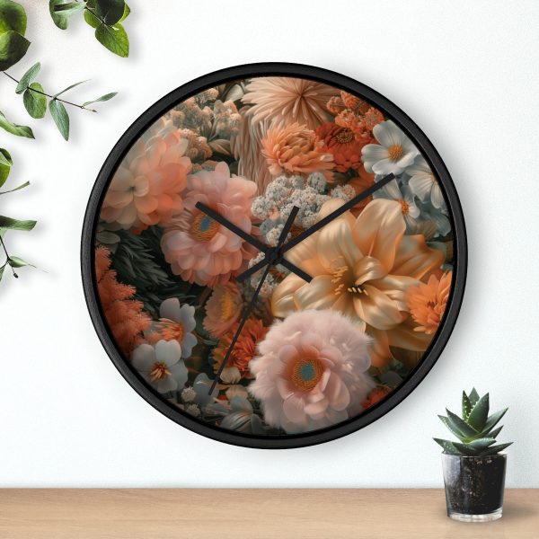 Lustrous Peach Baroque Floral 02 - Wood Frame Wall Clock - Image 6