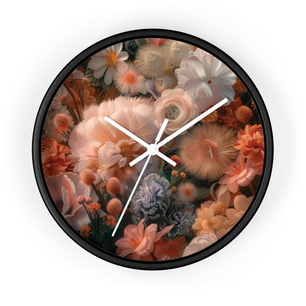 Lustrous Peach Baroque Floral 01 - Wood Frame Wall Clock - Image 4