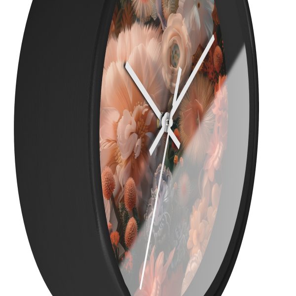 Lustrous Peach Baroque Floral 01 - Wood Frame Wall Clock - Image 5