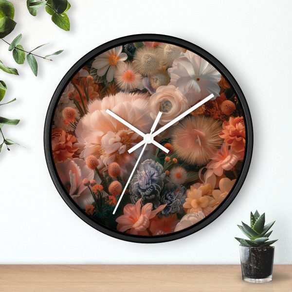 Lustrous Peach Baroque Floral 01 - Wood Frame Wall Clock - Image 6