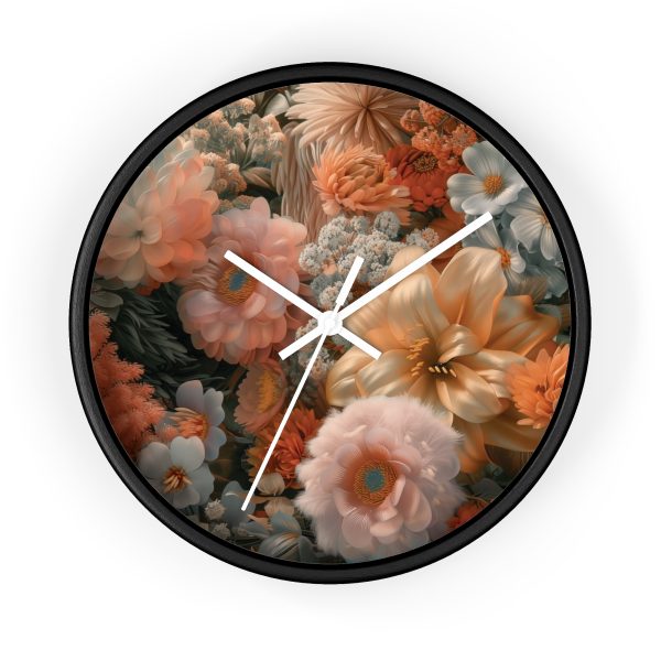 Lustrous Peach Baroque Floral 02 - Wood Frame Wall Clock - Image 7