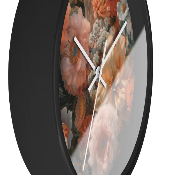 Lustrous Peach Baroque Floral 02 - Wood Frame Wall Clock - Image 8