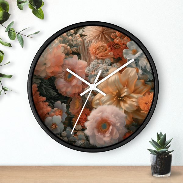 Lustrous Peach Baroque Floral 02 - Wood Frame Wall Clock - Image 9