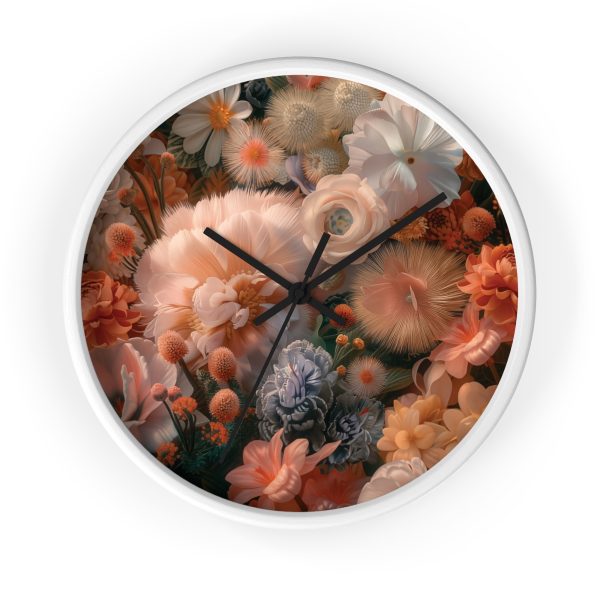 Lustrous Peach Baroque Floral 01 - Wood Frame Wall Clock - Image 7