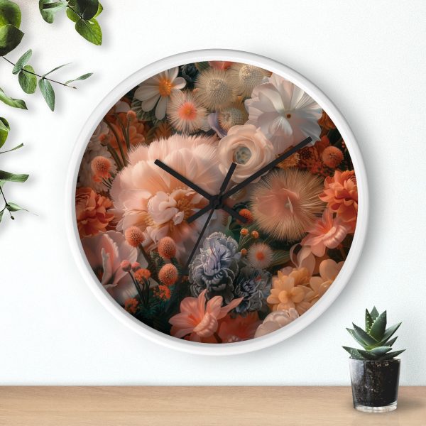 Lustrous Peach Baroque Floral 01 - Wood Frame Wall Clock - Image 9