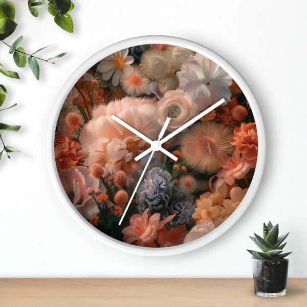 Lustrous Peach Baroque Floral 01 - Wood Frame Wall Clock - Image 12