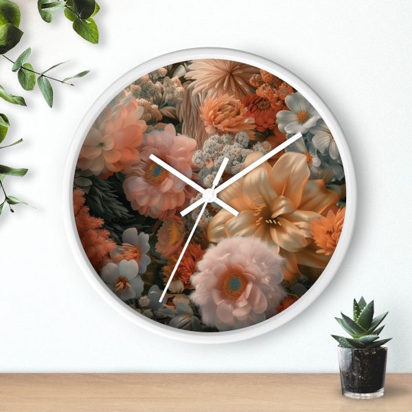 Lustrous Peach Baroque Floral 02 - Wood Frame Wall Clock - Image 15