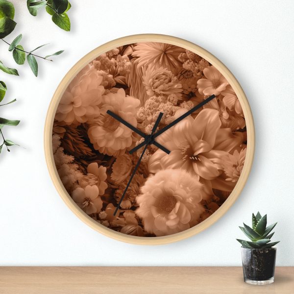 Lustrous Peach Fuzz Tone Baroque Floral 02 - Wood Frame Wall Clock - Image 3