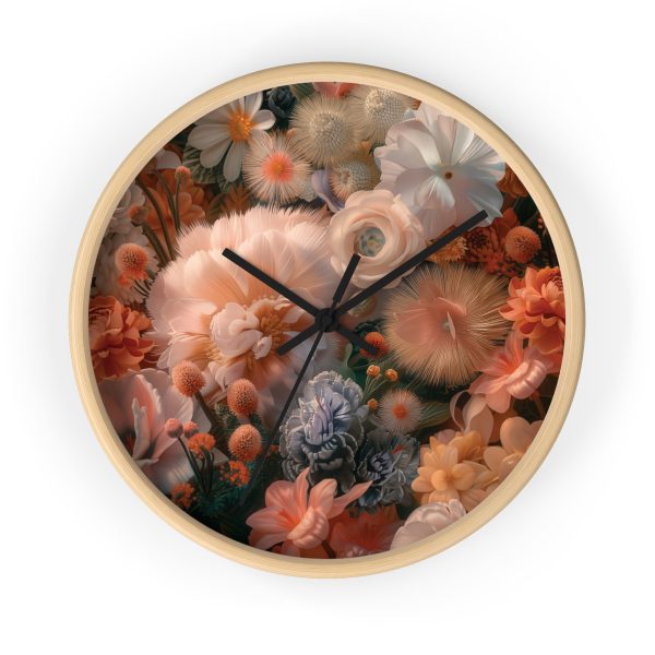 Lustrous Peach Baroque Floral 01 - Wood Frame Wall Clock - Image 13