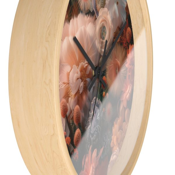 Lustrous Peach Baroque Floral 01 - Wood Frame Wall Clock - Image 14