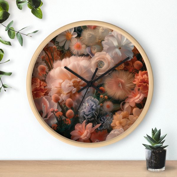 Lustrous Peach Baroque Floral 01 - Wood Frame Wall Clock - Image 15