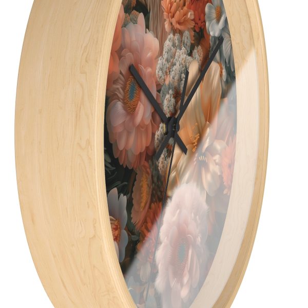 Lustrous Peach Baroque Floral 02 - Wood Frame Wall Clock - Image 2