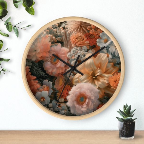 Lustrous Peach Baroque Floral 02 - Wood Frame Wall Clock - Image 3