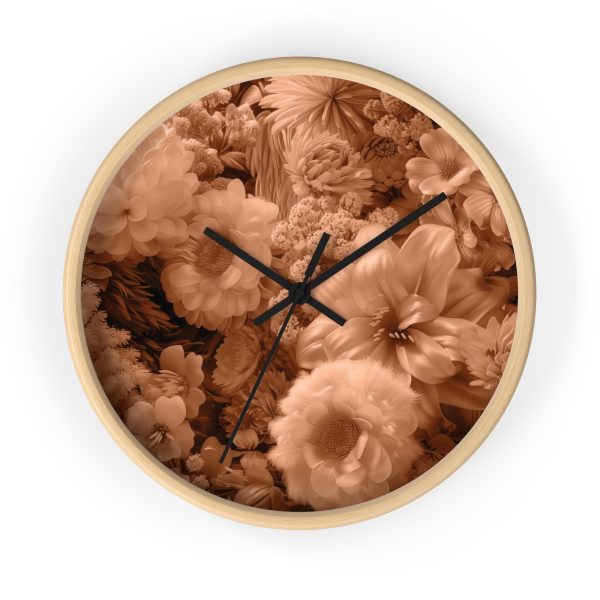 Lustrous Peach Fuzz Tone Baroque Floral 02 - Wood Frame Wall Clock