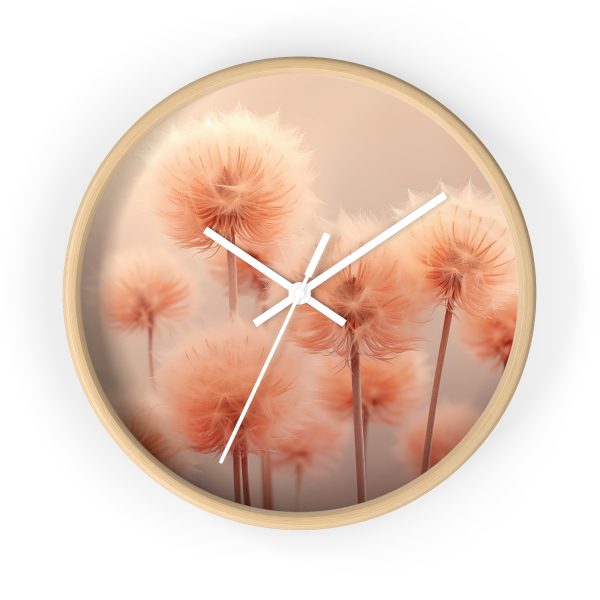 Misty Peach Dandelions - Wood Frame Wall Clock