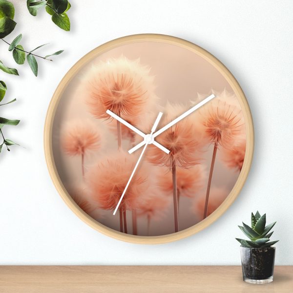 Misty Peach Dandelions - Wood Frame Wall Clock - Image 3