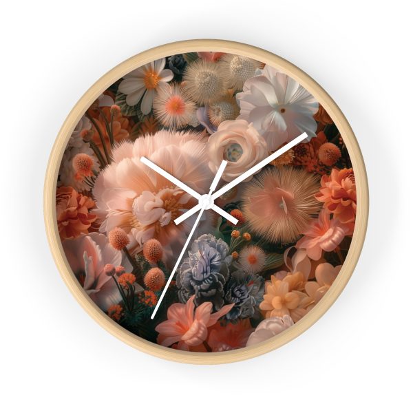 Lustrous Peach Baroque Floral 01 - Wood Frame Wall Clock - Image 16