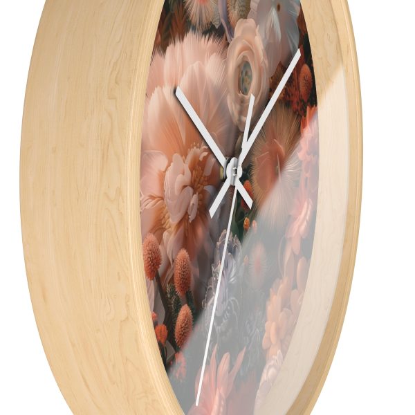 Lustrous Peach Baroque Floral 01 - Wood Frame Wall Clock - Image 17