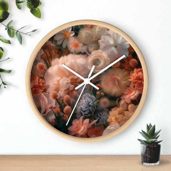 Lustrous Peach Baroque Floral 01 - Wood Frame Wall Clock - Image 18