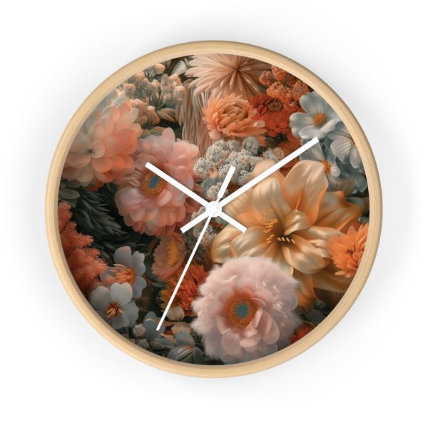 Lustrous Peach Baroque Floral 02 - Wood Frame Wall Clock - Image 16