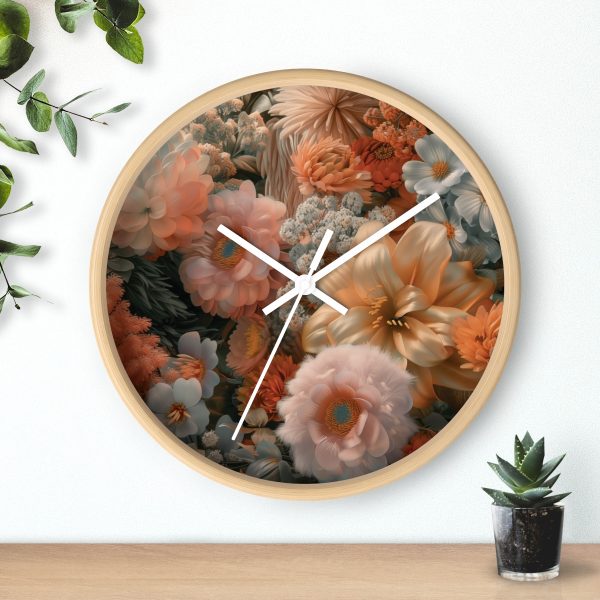 Lustrous Peach Baroque Floral 02 - Wood Frame Wall Clock - Image 18