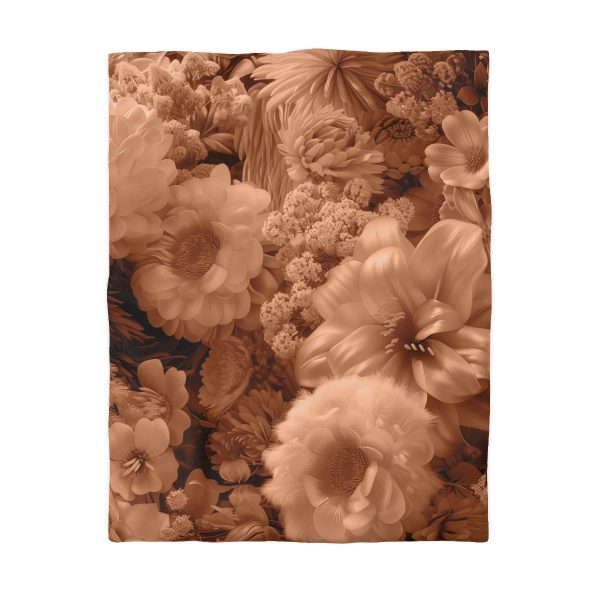 Lustrous Peach Fuzz Tone Baroque Floral 02 - Microfiber Duvet Cover - Image 4