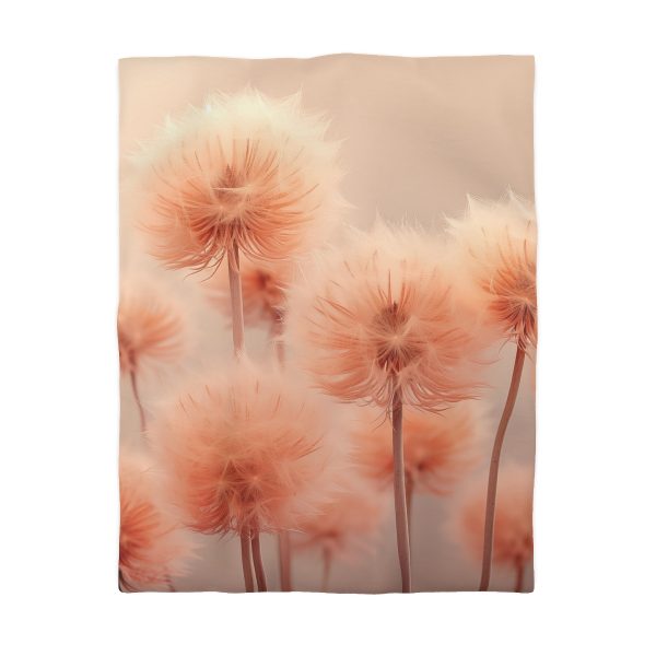 Misty Peach Dandelions - Microfiber Duvet Cover - Image 4