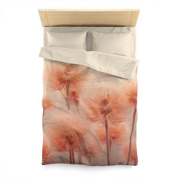 Misty Peach Dandelions - Microfiber Duvet Cover - Image 5