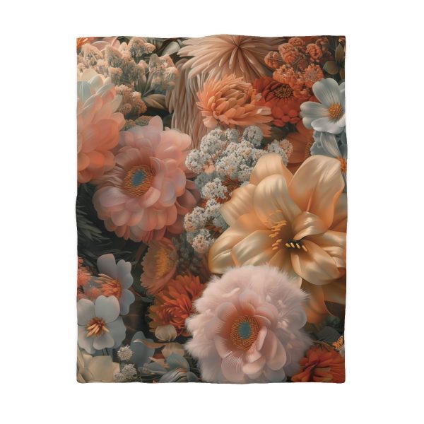 Lustrous Peach Baroque Floral 02 - Microfiber Duvet Cover - Image 4